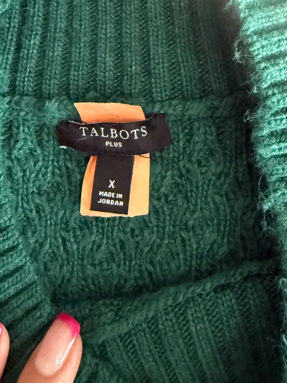 Talbots Emerald Green Cable Knit Sweater Size 0X Gold Button Cuff Mock Neck